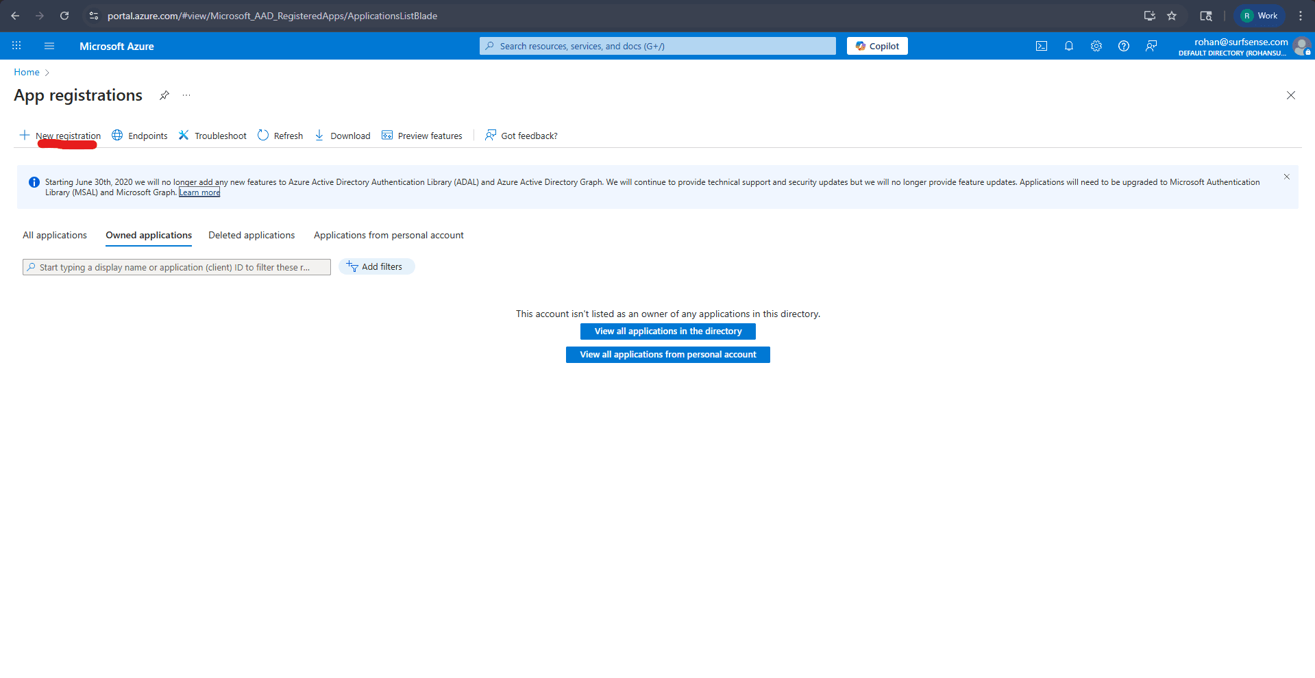 App Registrations Page